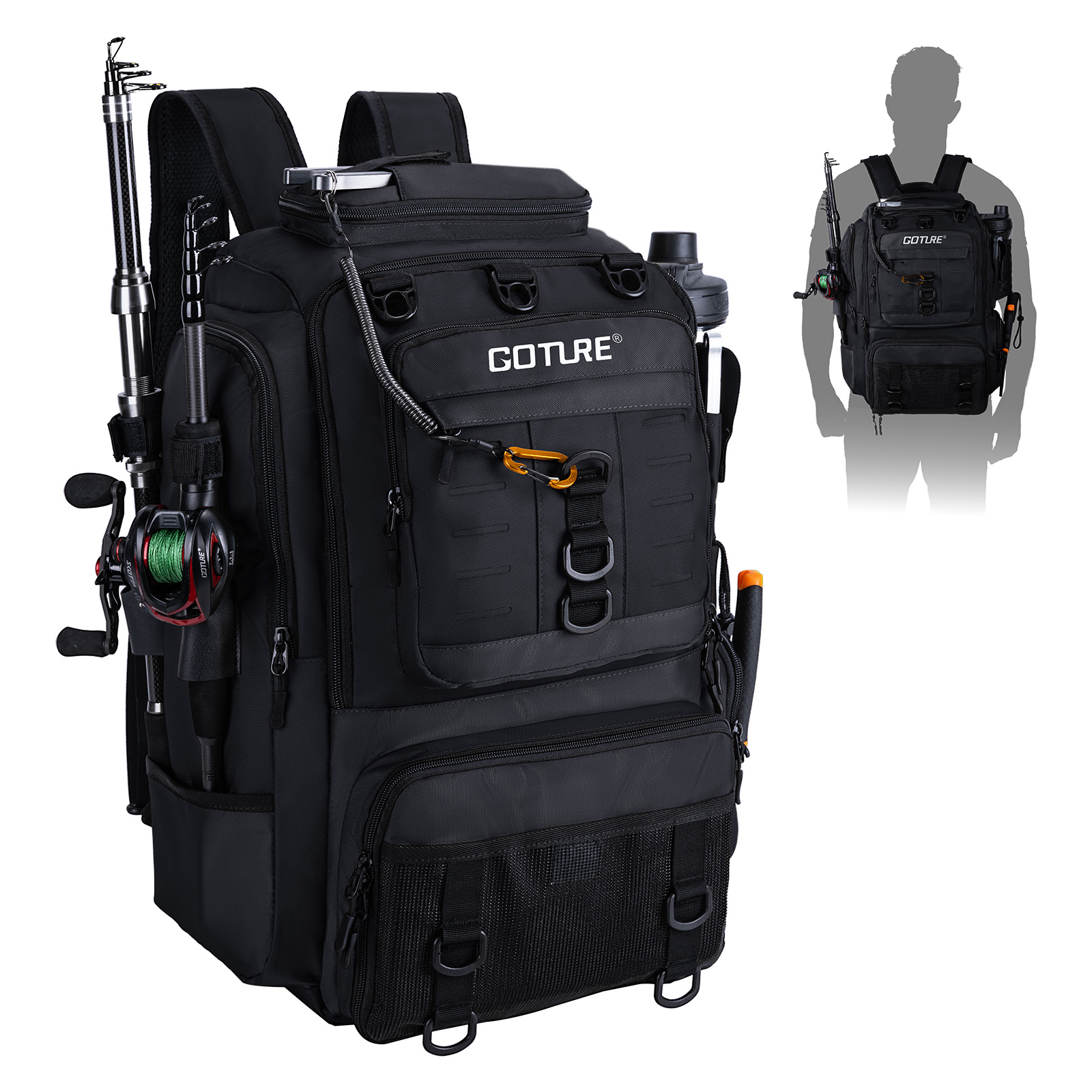 Backpack Insert Organizer - Goture Fishing Bag with Rod Holders