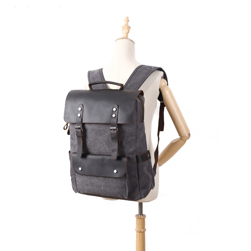 Leather Backpack Vintage - Custom Logo Vintage Canvas Schoolbag Unisex